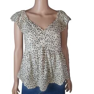 Japna M Cream Black Floral On/Off Shoulder Top Y2K Fairy Romantic NEW